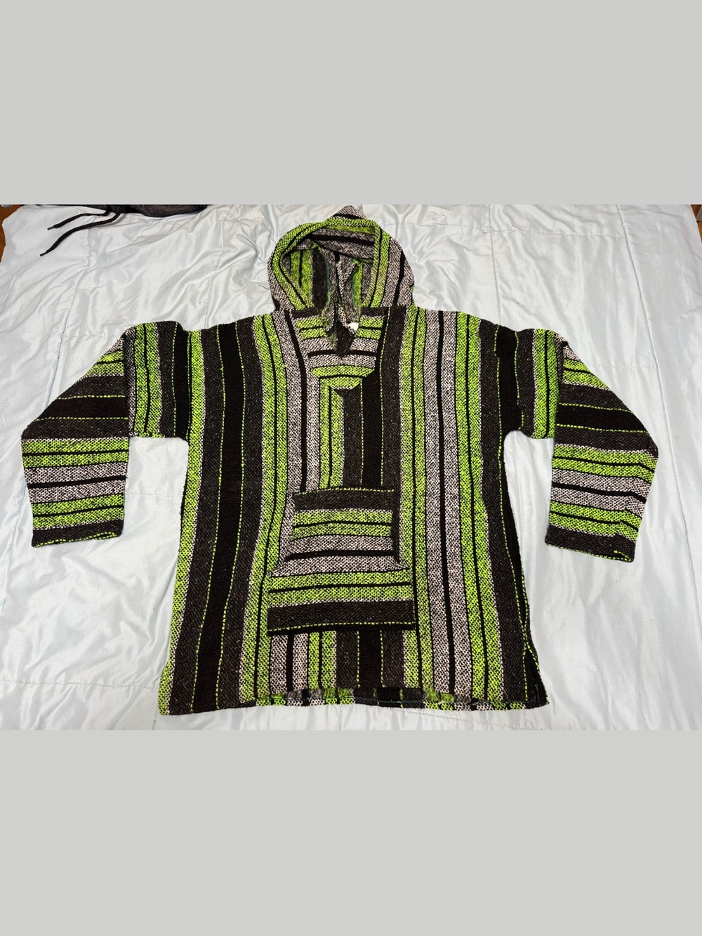 Men’s Striped Green & Black Chavitos Guatemalan Pullover Hoodie